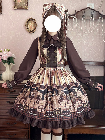 クラシカルなロリータドレス コットンリボン ロリータドレス ノースリーブ チョコレートジャンパースカート