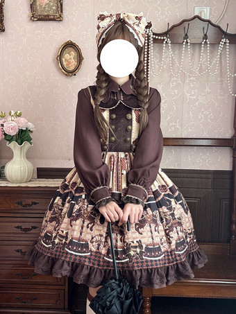 クラシカルなロリータドレス コットンリボン ロリータドレス ノースリーブ チョコレートジャンパースカート