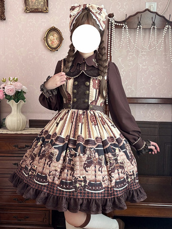 クラシカルなロリータドレス コットンリボン ロリータドレス ノースリーブ チョコレートジャンパースカート