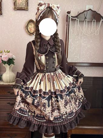 クラシカルなロリータドレス コットンリボン ロリータドレス ノースリーブ チョコレートジャンパースカート
