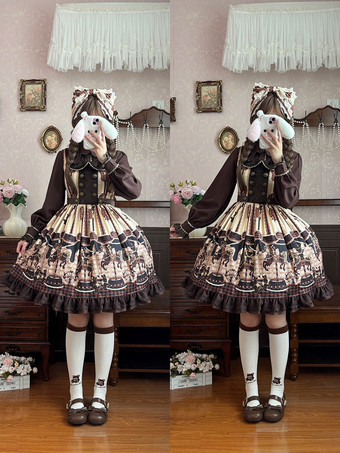 クラシカルなロリータドレス コットンリボン ロリータドレス ノースリーブ チョコレートジャンパースカート