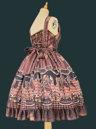 クラシカルなロリータドレス コットンリボン ロリータドレス ノースリーブ チョコレートジャンパースカート