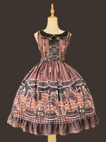 チョコレートクラシカルなロリータドレス コットンリボン ロリータドレス ノースリーブ チョコレートジャンパースカート