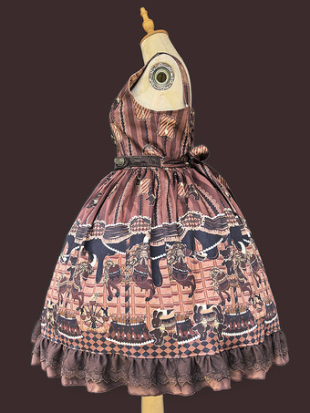 クラシカルなロリータドレス コットンリボン ロリータドレス ノースリーブ チョコレートジャンパースカート