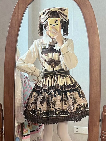 Süßes Lolita-Kleid aus Baumwolle ärmellos mit Schleifen
