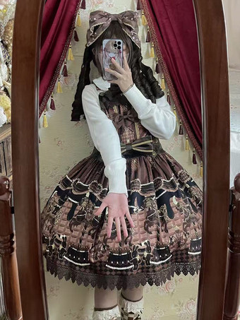 Süßes Lolita-Kleid aus Baumwolle ärmellos mit Schleifen
