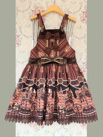 Süßes Lolita-Kleid aus Baumwolle ärmellos mit Schleifen