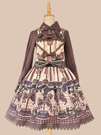 Süßes Lolita-Kleid aus Baumwolle ärmellos mit Schleifen