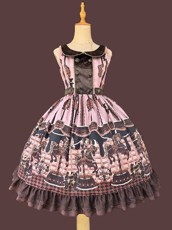 ピンククラシカルなロリータドレス コットンリボン ロリータドレス ノースリーブ チョコレートジャンパースカート