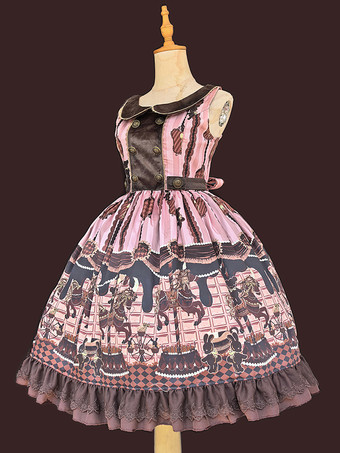 クラシカルなロリータドレス コットンリボン ロリータドレス ノースリーブ チョコレートジャンパースカート