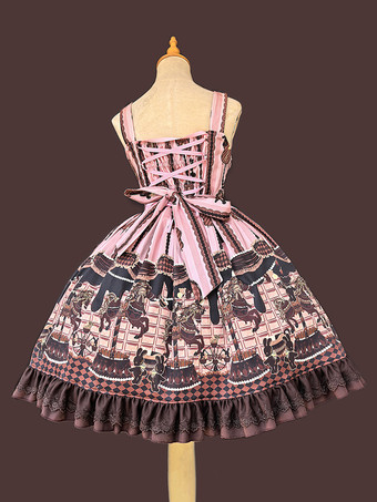 クラシカルなロリータドレス コットンリボン ロリータドレス ノースリーブ チョコレートジャンパースカート