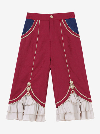 Ouji Lolita Dresses Knight Legion Red Cape Classic Ruffles Long Sleeves Top Pants Cape Sets