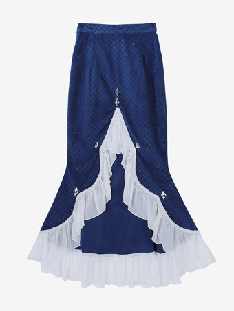 ゴシックロリータドレス フリル ダークネイビー エレガント ビクトリア朝 占星術師トップ ケープレット マーメイドスカート ツーピースセット