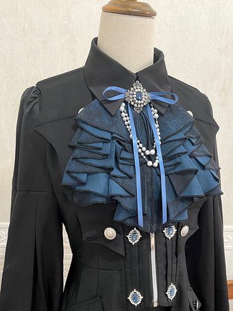 Ouji Lolita Gothic Dresses Black Pants Long Sleeves Classic Ruffles Overcoat Cravat Dress Sets
