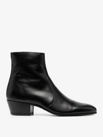 メンズ チェルシーブーツ ブラック ポインテッドトゥ チャンキーヒール アンクルブーツ