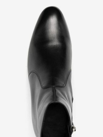 メンズ チェルシーブーツ ブラック ポインテッドトゥ チャンキーヒール アンクルブーツ