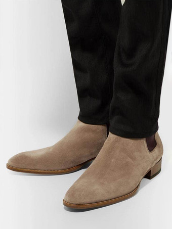 スエードチェルシーブーツ メンズ ラウンドトゥ スリップオン アンクルブーツ