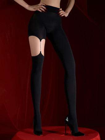 ランジェリー ストッキング パンスト セクシー ブラック ポリエステル チェーン付き