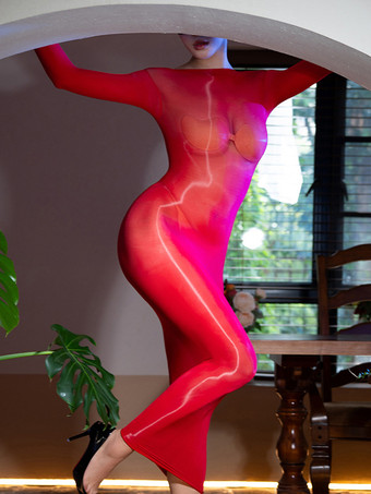 ランジェリー ストッキング ボディストッキング レッド シルキー 光沢 ストラップレス シルキー スムース ボディストッキング