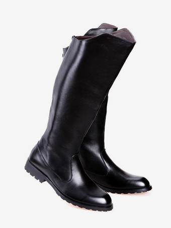 メンズ ブラック 乗馬ブーツ ラウンドトゥ ミリタリーブーツ