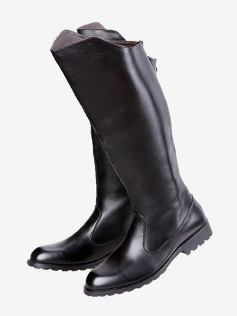 メンズ ブラック 乗馬ブーツ ラウンドトゥ ミリタリーブーツ