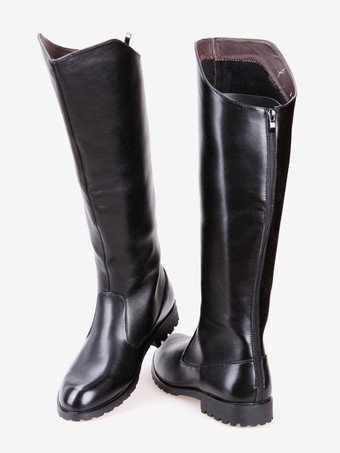 メンズ ブラック 乗馬ブーツ ラウンドトゥ ミリタリーブーツ