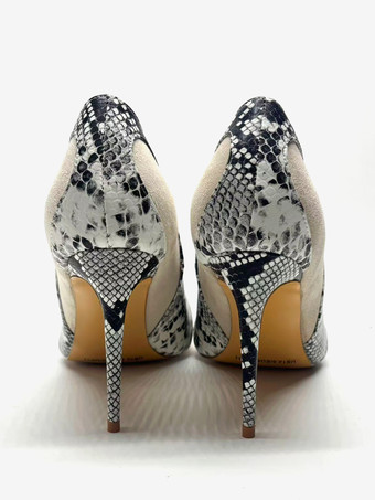 レディース ハイヒール ポインテッドトゥ スエード スネーク柄 スリッポン パンプス