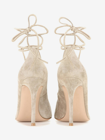 スエードハイヒールポインテッドトゥクリスクロスドレスシューズレディース