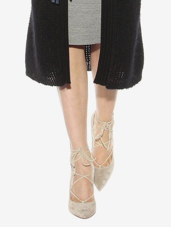 スエードハイヒールポインテッドトゥクリスクロスドレスシューズレディース