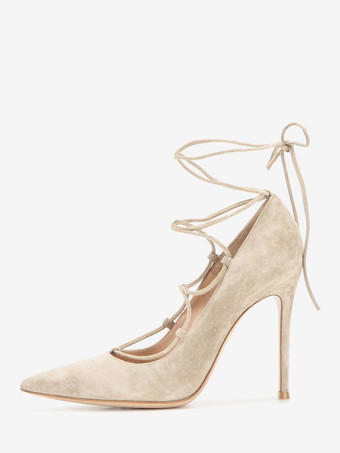 スエードハイヒールポインテッドトゥクリスクロスドレスシューズレディース