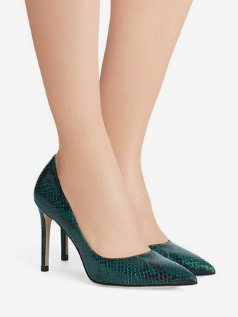 ハイヒールパンプス レディース ポインテッドトゥ スネーク柄 スリッポンシューズ