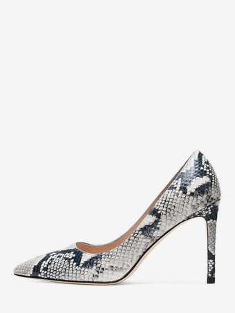 パイソン柄ハイヒールパンプス レディース ポインテッドトゥ スネーク柄 スリッポンシューズ