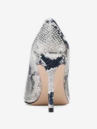 ハイヒールパンプス レディース ポインテッドトゥ スネーク柄 スリッポンシューズ