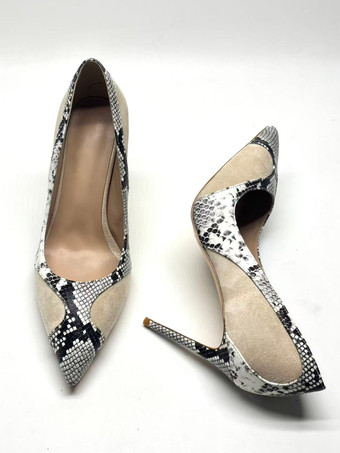 レディース ハイヒール ポインテッドトゥ スエード スネーク柄 スリッポン パンプス