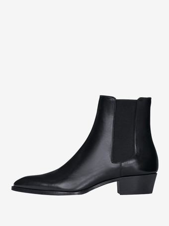 メンズ アンクルブーツ ラウンドトゥ スリップオン チャンキーヒール チェルシーブーツ