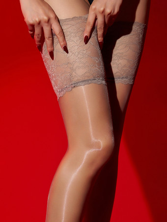 グレイストッキング セクシーストッキング グレーレース シアー シルキー 光沢 サイハイストッキング