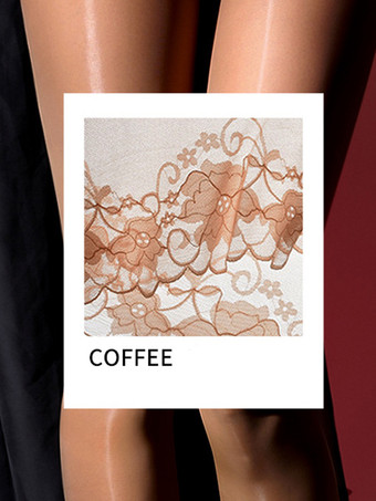 ブラウン ランジェリー ストッキング パンスト レディース ホワイト 光沢 シアータイツ レース クロッチレス ハイウエスト お腹をコントロールするタイツ