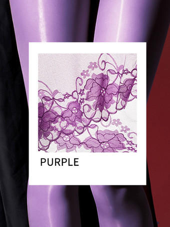 パープル ランジェリー ストッキング パンスト レディース ホワイト 光沢 シアータイツ レース クロッチレス ハイウエスト お腹をコントロールするタイツ