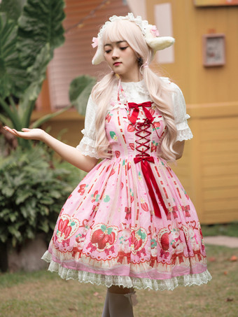 スイートロリータドレス ポリエステル ノースリーブ スイートジャンパー ロリータドレス