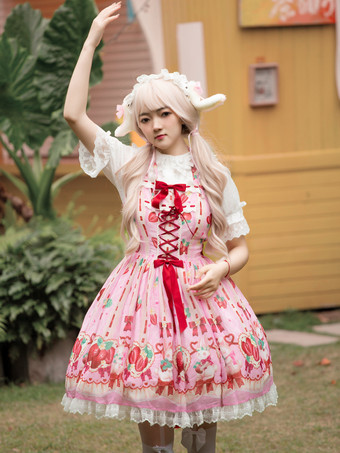 スイートロリータドレス ポリエステル ノースリーブ スイートジャンパー ロリータドレス