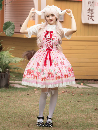 スイートロリータドレス ポリエステル ノースリーブ スイートジャンパー ロリータドレス