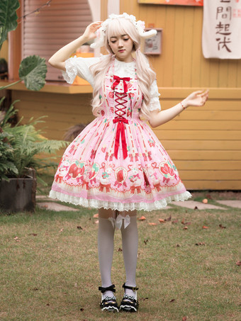スイートロリータドレス ポリエステル ノースリーブ スイートジャンパー ロリータドレス