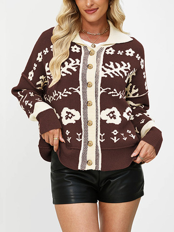 Marrone Cardigan vintage in maglia Fair Isle con motivo a contrasto di colore per donna 2026