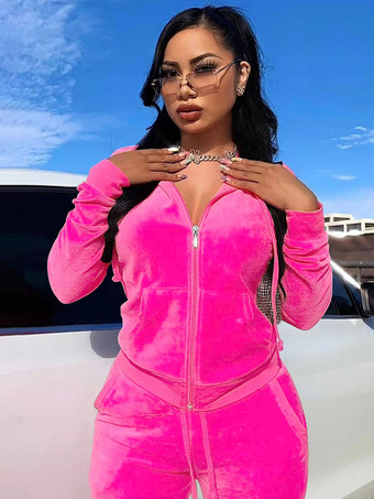 ベロア ジップアップ スリムフィット パーカー ジョガーセット レディース 2025