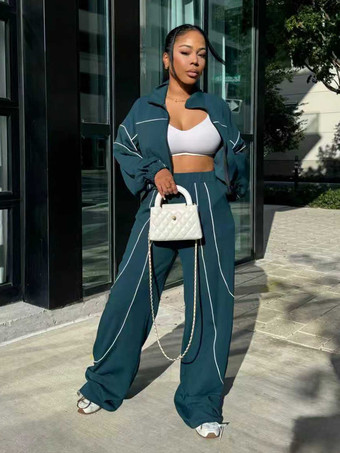 パイピングトリム ジップアップ クロップ トラックスーツ（レディース ワイドレッグ）2025