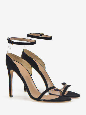 アンクルストラップサンダル スエード オープントゥ ハイヒール ドレスシューズ