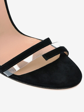 アンクルストラップサンダル スエード オープントゥ ハイヒール ドレスシューズ