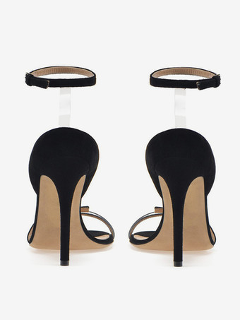 アンクルストラップサンダル スエード オープントゥ ハイヒール ドレスシューズ