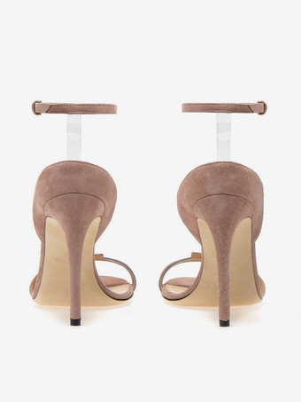 アンクルストラップサンダル スエード オープントゥ ハイヒール ドレスシューズ