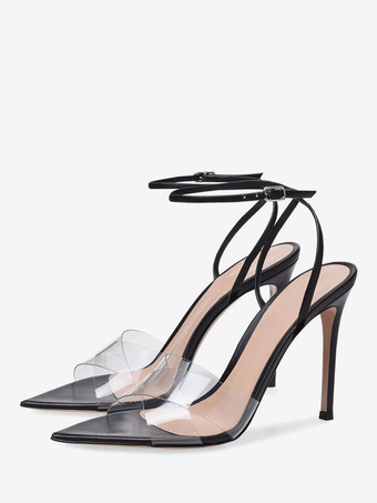 ヌードハイヒールサンダル オープントゥ 透明スティレットヒール ドレスシューズ